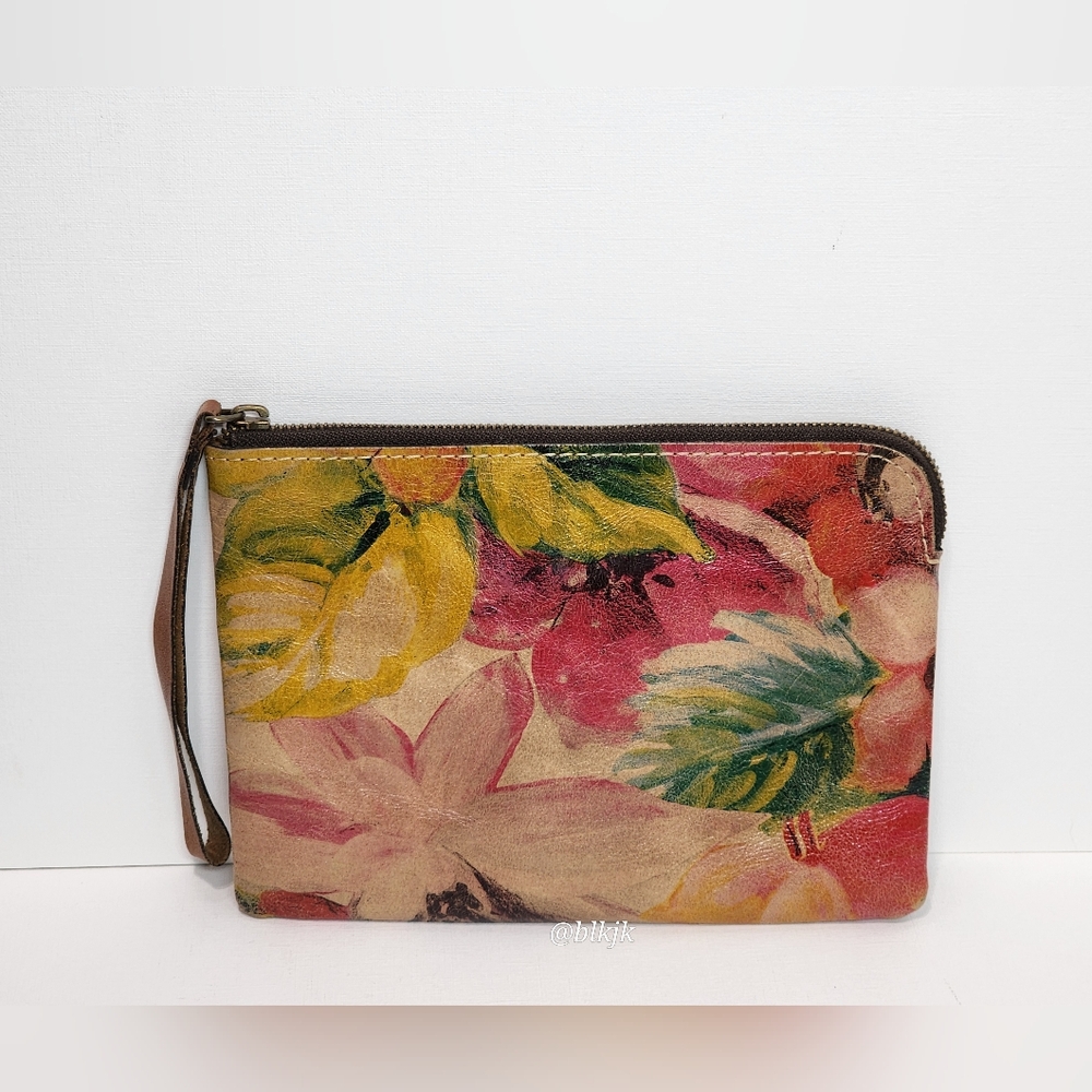 Patricia Nash Italian Leather Floral Wristlet/Clutch *Pink/Tan* EUC